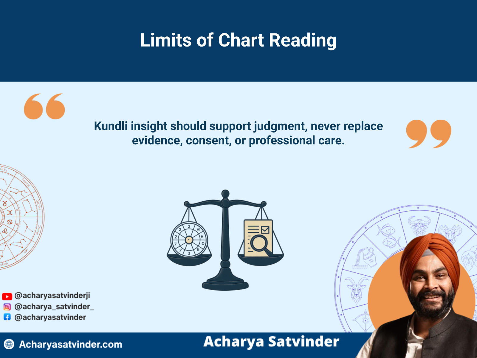 Balanced scale showing kundli guidance alongside practical evidence and judgment
