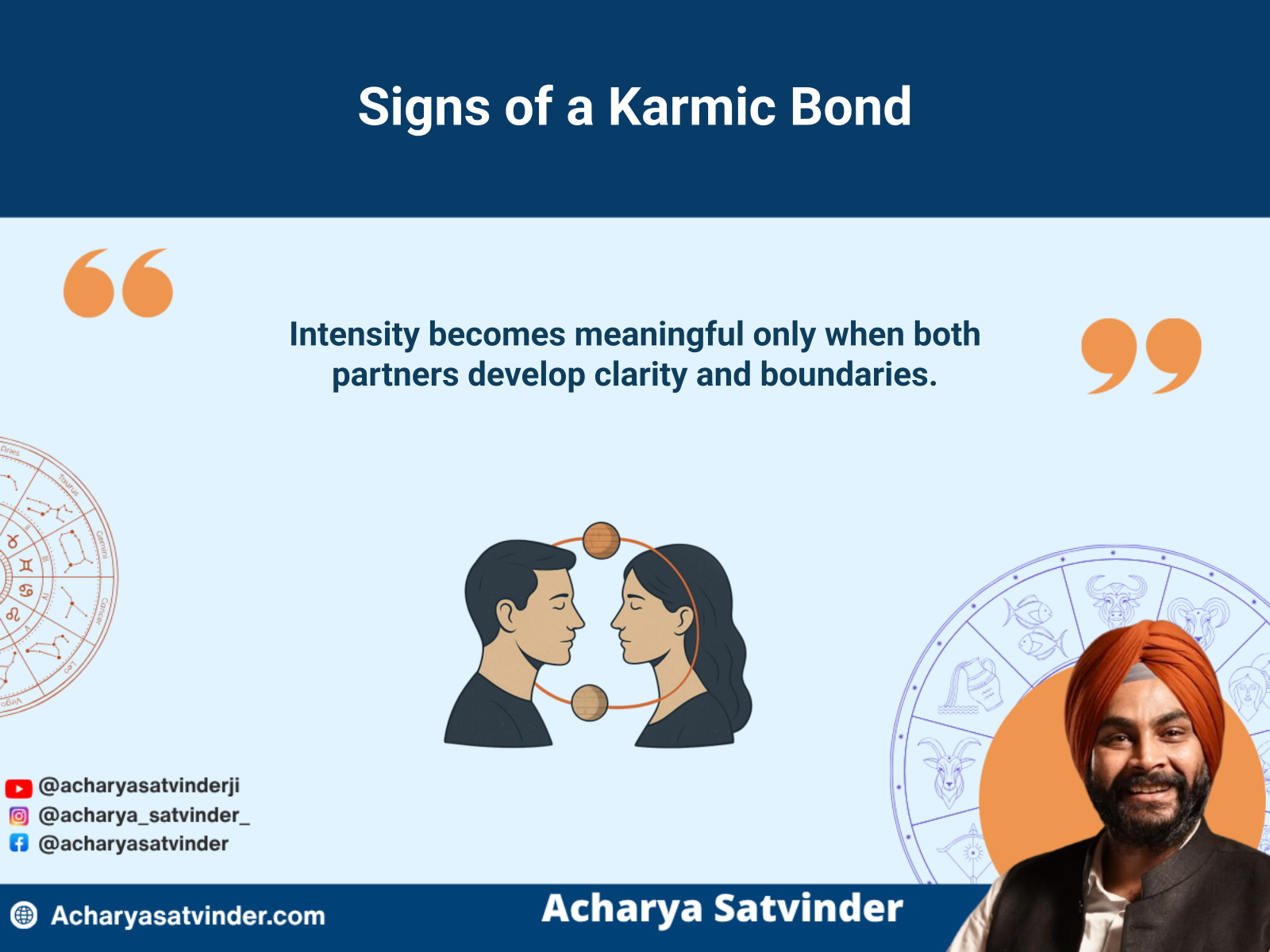Two partners linked by a recurring orbit representing signs of a karmic bond