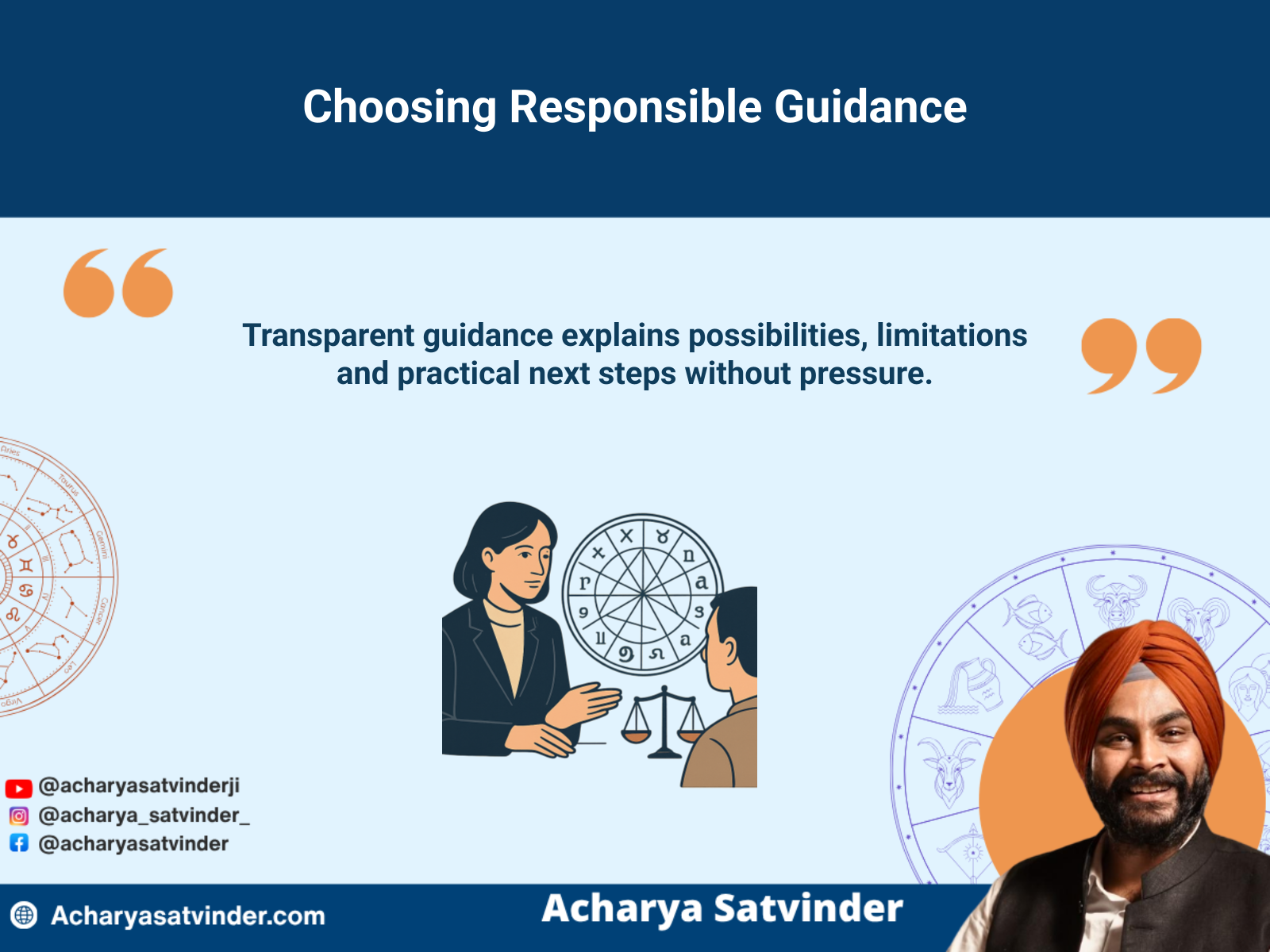 Responsible astrologer offering transparent birth chart guidance to a client