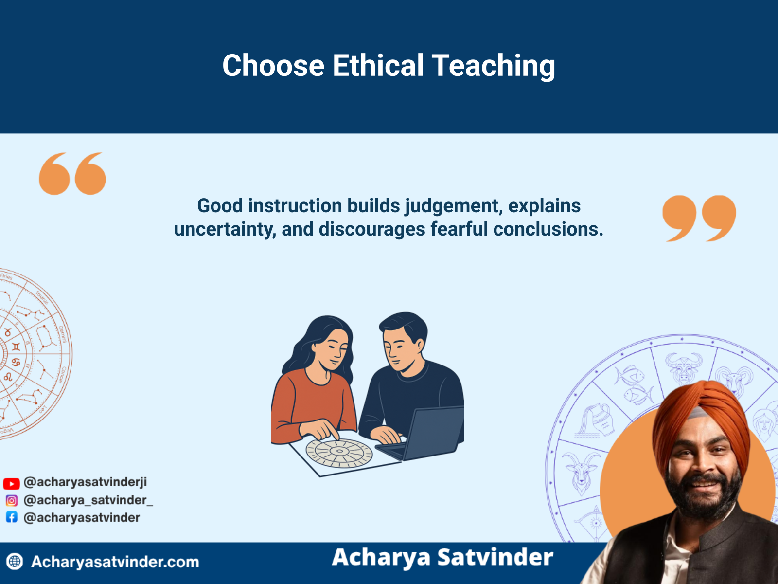 Ethical online astrology instruction with a teacher explaining complete birth-chart reasoning