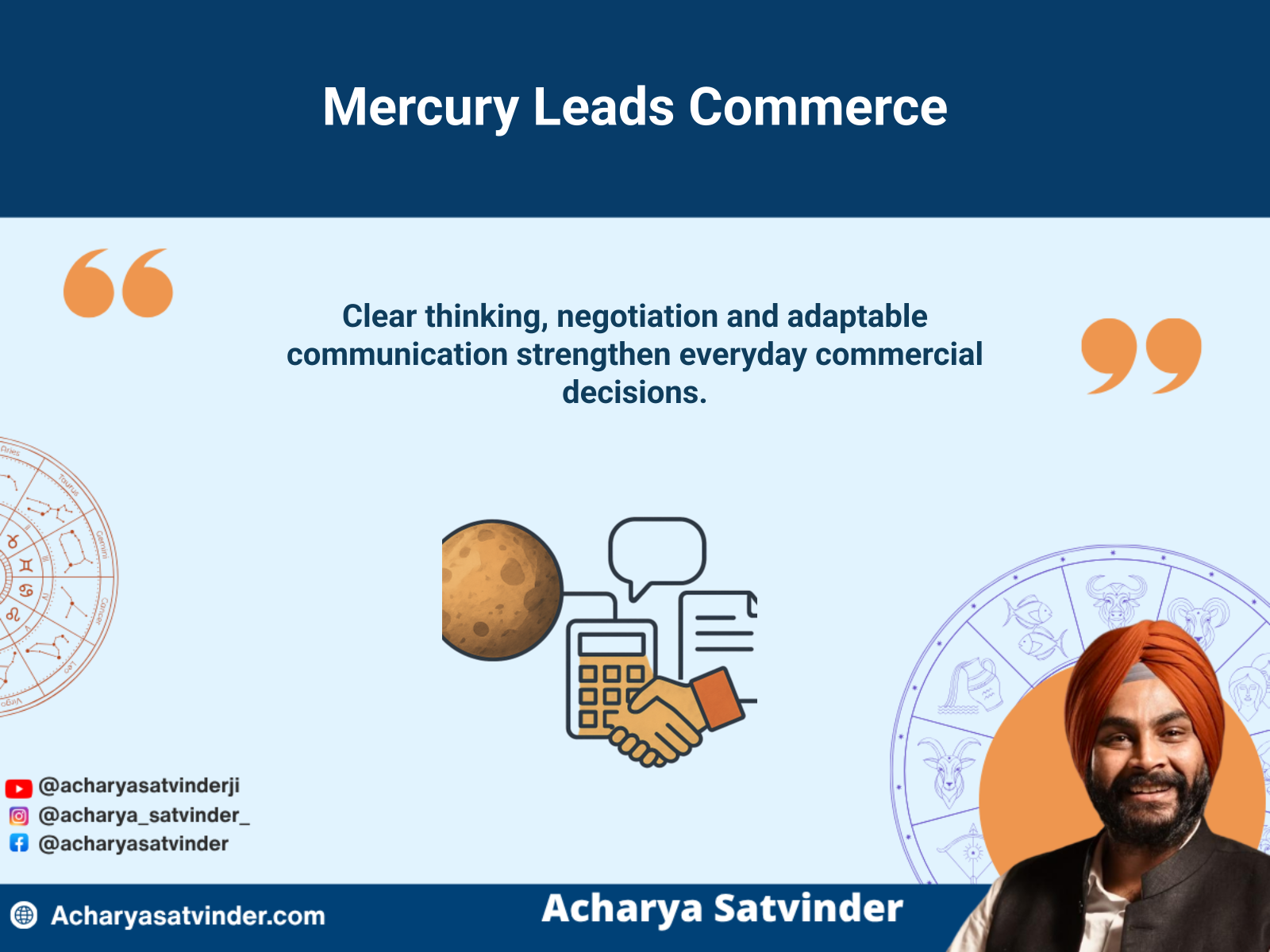 Mercury supporting communication, calculation and negotiation in business astrology