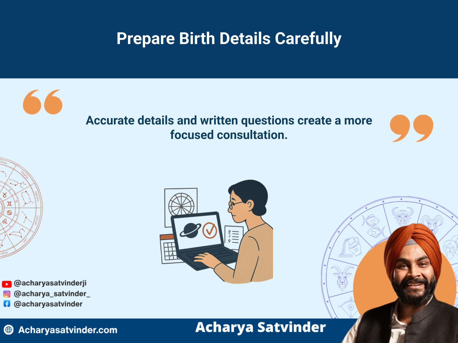 Person organising birth details and questions before an online astrology session